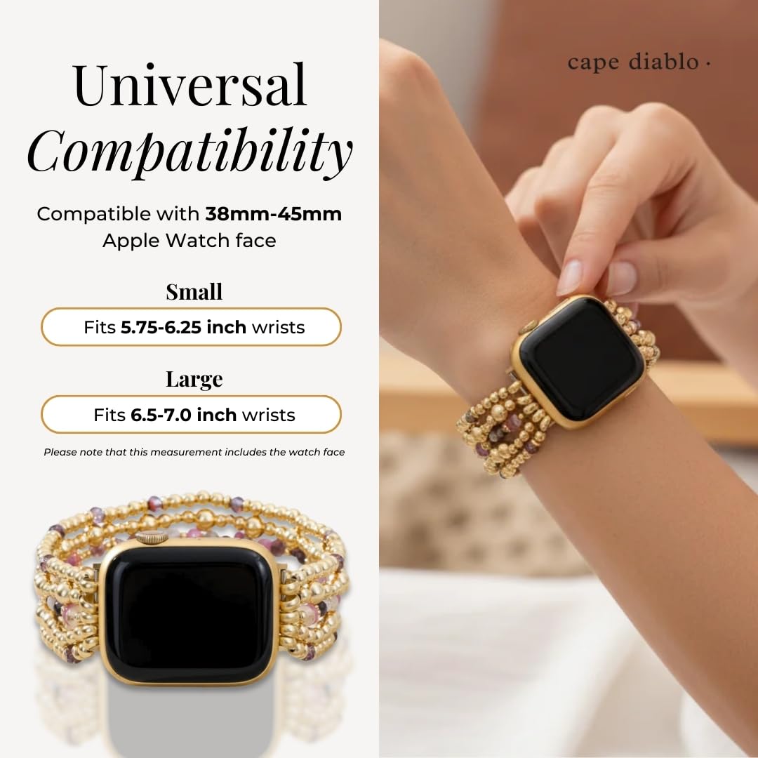 Cape Diablo Handmade Gemstone Watch Band for Women Compatible with Apple Watch 38mm 40mm 41mm 42mm 44mm 45mm, Boho Stretchable Strap Fits for iWatch Series 11/10/9/8/7/6/5/4/3/2/1 SE 3/2/1