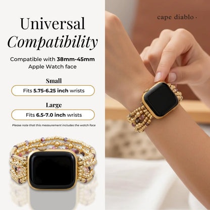 Cape Diablo Handmade Gemstone Watch Band for Women Compatible with Apple Watch 38mm 40mm 41mm 42mm 44mm 45mm, Boho Stretchable Strap Fits for iWatch Series 11/10/9/8/7/6/5/4/3/2/1 SE 3/2/1