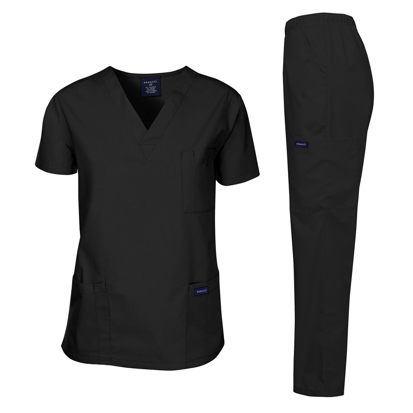 Dagacci Medical Uniform® Men's V-Neck Cargo Scrubs | Cotton Blend, Matching Top and Cargo Pants Set, 8 Pockets, Elastic Drawcord Waistband, for Men in Healthcare