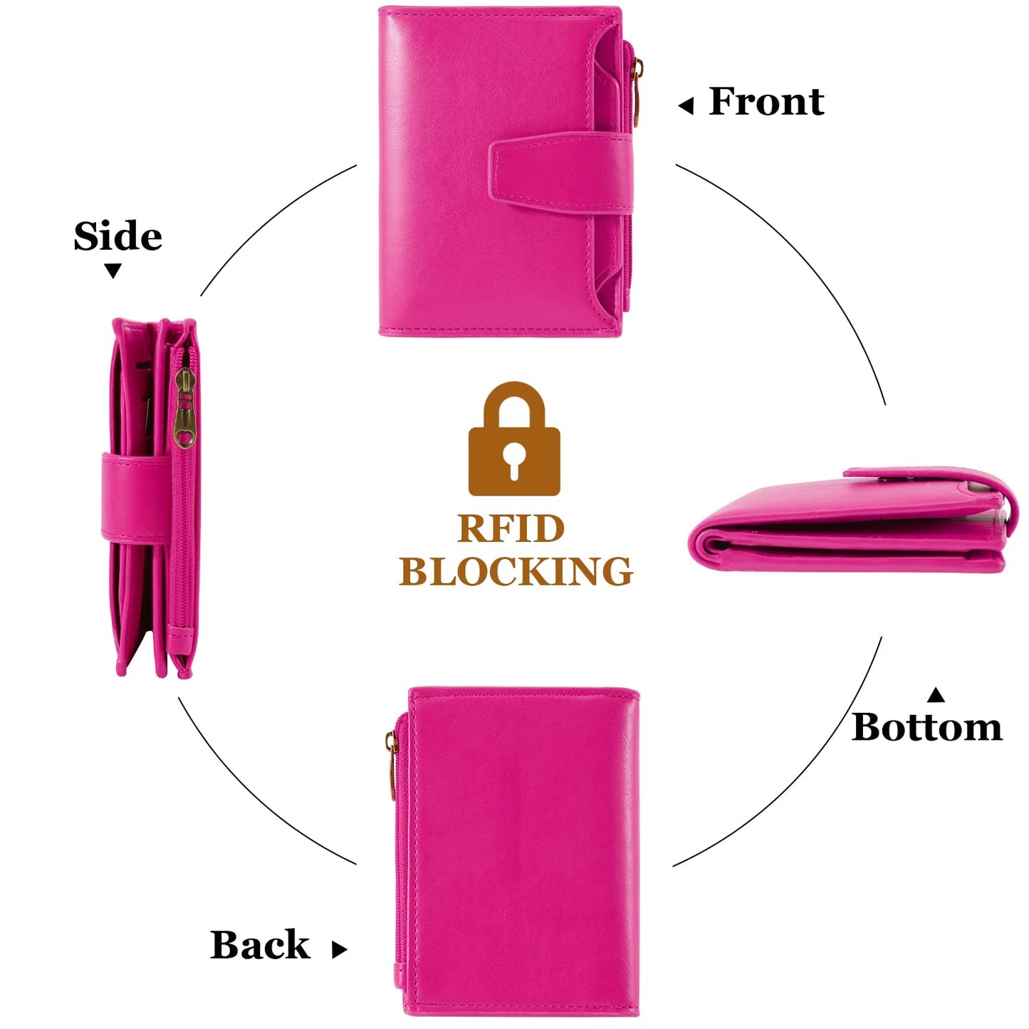 Airkit Small Wallet Women RFID Blocking Soft Leather Bifold Compact Card Holder Wallet for Women with Zipper Coin Pocket 4 ID Window