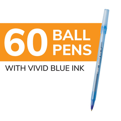 BIC Round Stic Xtra Life Assorted Ink Ballpoint Pens, Medium Point (1.0mm), 60-Count Pack of Bulk Pens, Flexible Round Barrel for Comfortable Writing, No. 1 Selling Ballpoint Pens