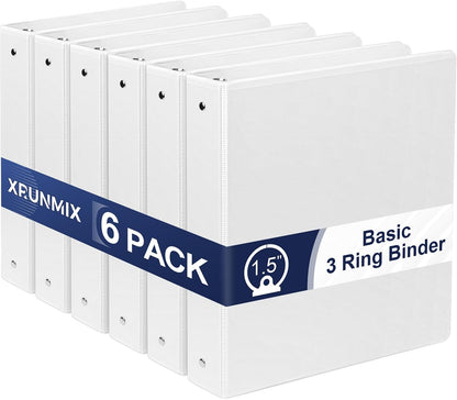 1.5-Inch 3-Ring Binder with Pockets, 1-1/2’’ Premium View Binders with Three Ring Binders Holds up to 325 Sheets US Letter Size, Bulk Pack of 6, Perfect for Home, Office, and School (1.5-inch) White
