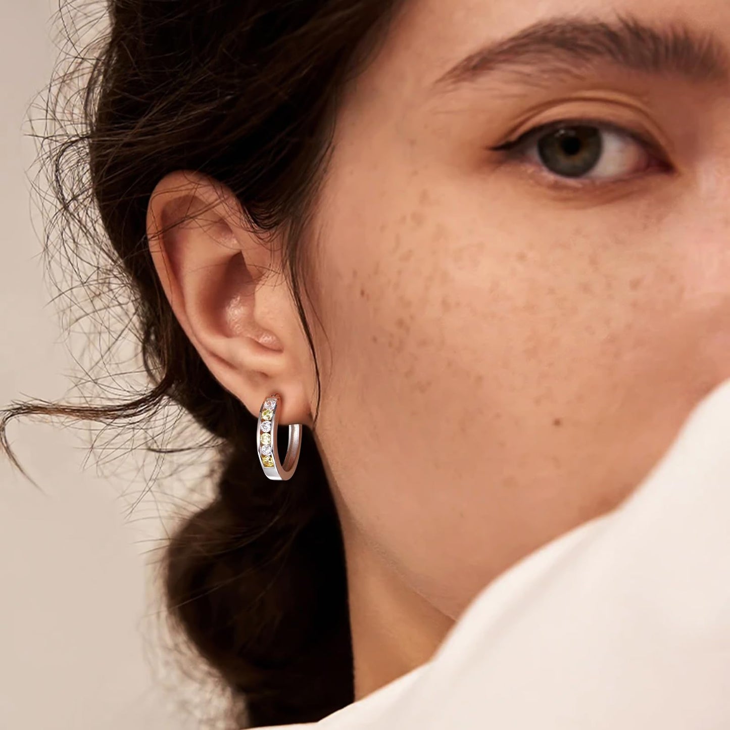 Channel Set Small Huggie Hoop Earrings Sterling Silver or 14K Gold Color,Lightweight Hypoallergenic CZ Diamond Chunky Hoop Earrings for Women