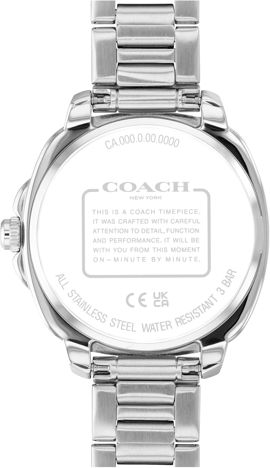 Coach Kitt Women's 3H Quartz Watch – 34 mm Stainless Steel Case – Link Bracelet – Stylish Fashion Accessory, Gift for Her