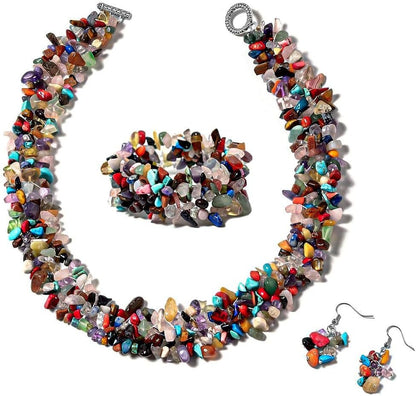 Shop LC Gemstone Chips Necklace, Bracelet & Earrings Set Jewelry for Women