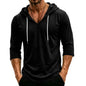 Mens Hooded 3/4 Sleeve Pullover Relaxed Fit Casual Lightweight Comfort Top