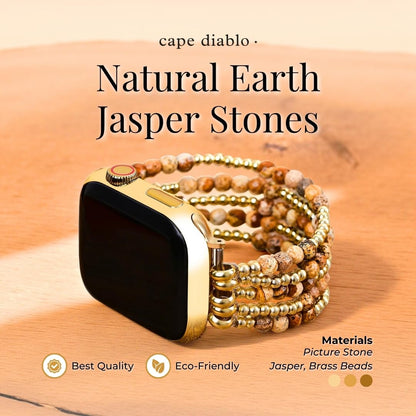 Cape Diablo Handmade Gemstone Watch Band for Women Compatible with Apple Watch 38mm 40mm 41mm 42mm 44mm 45mm, Boho Stretchable Strap Fits for iWatch Series 11/10/9/8/7/6/5/4/3/2/1 SE 3/2/1