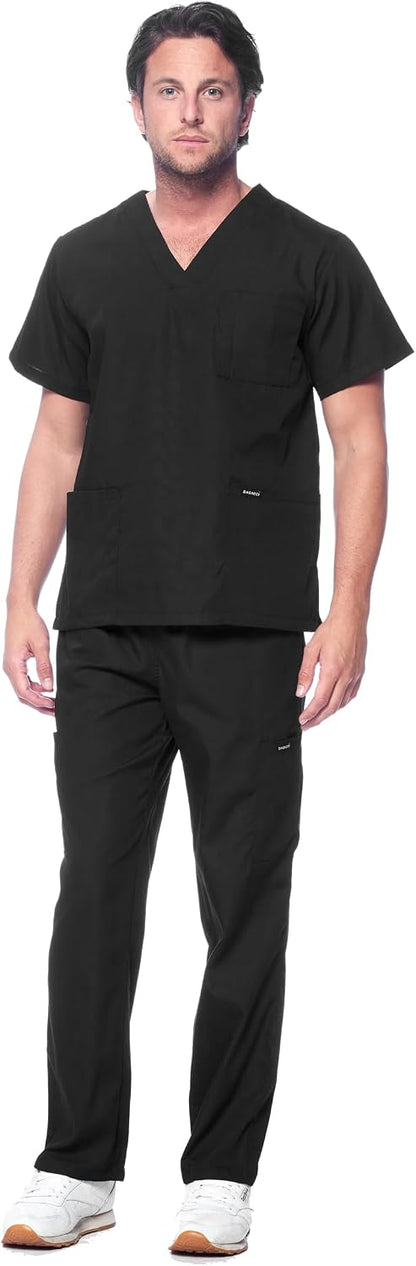 Dagacci Medical Uniform® Men's V-Neck Cargo Scrubs | Cotton Blend, Matching Top and Cargo Pants Set, 8 Pockets, Elastic Drawcord Waistband, for Men in Healthcare