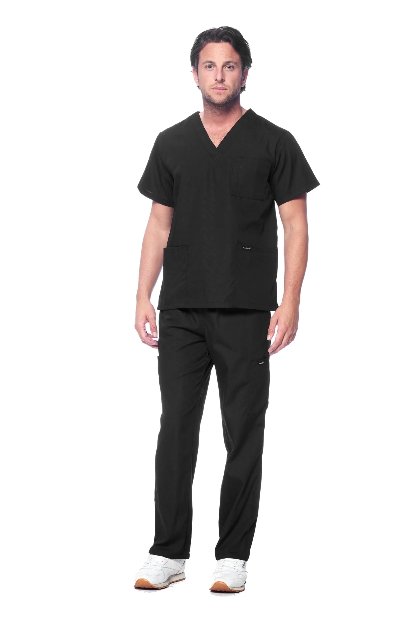 Dagacci Medical Uniform® Men's V-Neck Cargo Scrubs | Cotton Blend, Matching Top and Cargo Pants Set, 8 Pockets, Elastic Drawcord Waistband, for Men in Healthcare
