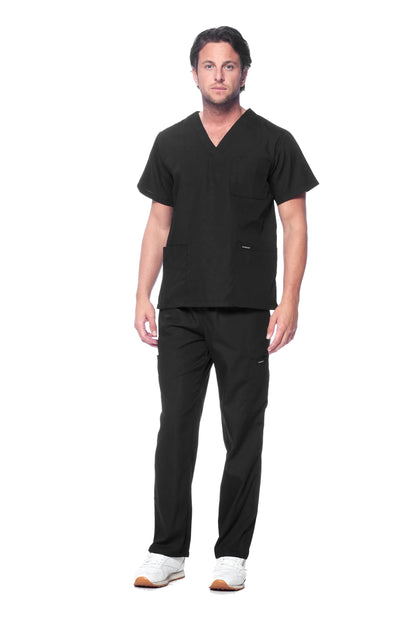 Dagacci Medical Uniform® Men's V-Neck Cargo Scrubs | Cotton Blend, Matching Top and Cargo Pants Set, 8 Pockets, Elastic Drawcord Waistband, for Men in Healthcare