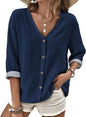 MARSVOVO V Neck Shirts for Women Lightweight Decorative Button 3/4 Sleeve Blouses Comfy Casual Business Flowy Top