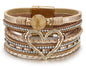 Fesciory Leopard Bracelet for Women, Boho Leather Wrap Multi-Layer Pearl Crystal Bracelet Bangle Jewelry