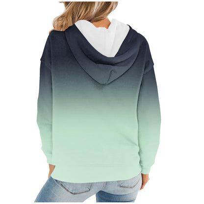 Women Gradient Tie Dye Pullover Hoodie Long Sleeve Drawstring With Pocket Oversized Casual Street Sweatshirts