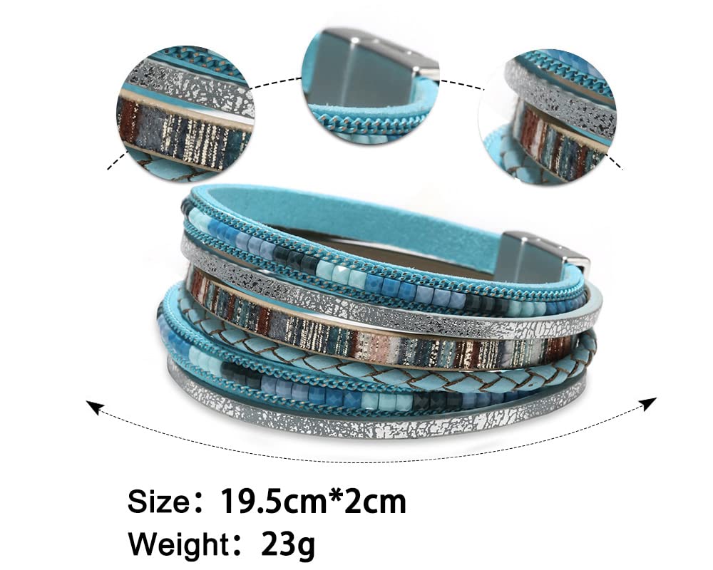Fesciory Leather Wrap Bracelets for Women, Boho Western Layered Jewelry | Layered leather cuff bracelets, Easy on and off, Boho western style, Daily wear, Gift for women
