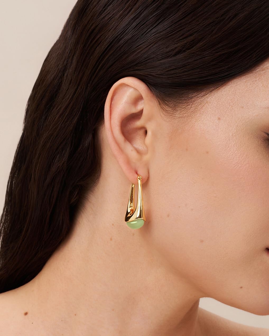 SNGIA Long Oval Chunky Dangle 18K Gold Plated Hoops with Colored Resin Gemstone Statement Earrings for Women, (Green, Brown, Light blue, Dark Blue), Bold Drop Handmade Exaggerated Irregular Trendy Bohemian Jewelry Gifts, Unique Dangling Teardrop Baroque S