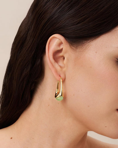 SNGIA Long Oval Chunky Dangle 18K Gold Plated Hoops with Colored Resin Gemstone Statement Earrings for Women, (Green, Brown, Light blue, Dark Blue), Bold Drop Handmade Exaggerated Irregular Trendy Bohemian Jewelry Gifts, Unique Dangling Teardrop Baroque S