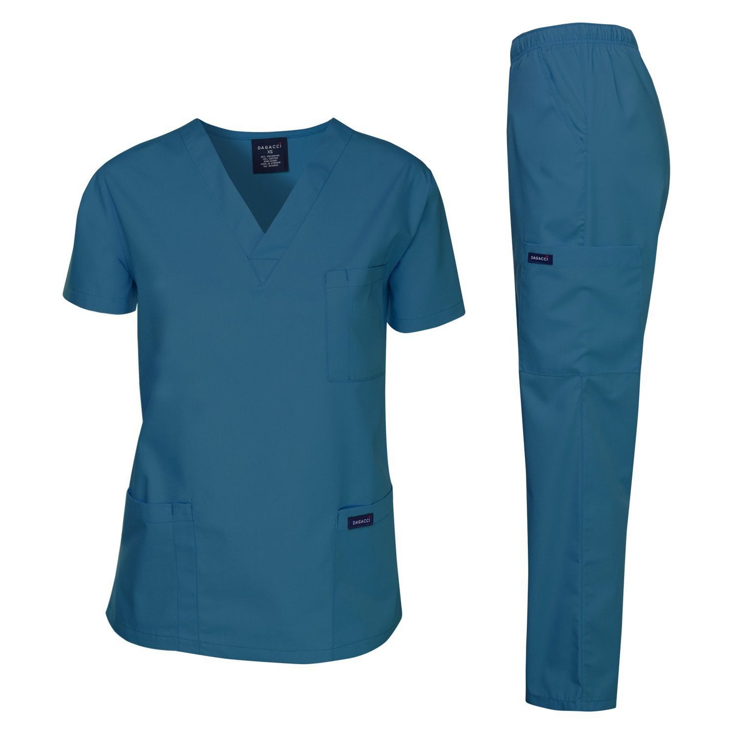 Dagacci Medical Uniform® Men's V-Neck Cargo Scrubs | Cotton Blend, Matching Top and Cargo Pants Set, 8 Pockets, Elastic Drawcord Waistband, for Men in Healthcare
