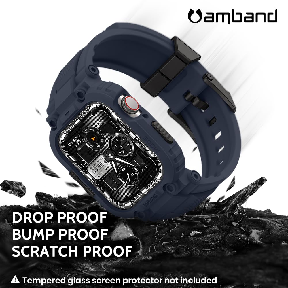 amBand Bands Compatible with Apple Watch 9/8/7 45mm, M1 Sport Series Rugged Case Protective Cover for iWatch 6/SE (3/2/1)/5/4/3 44mm Men Green