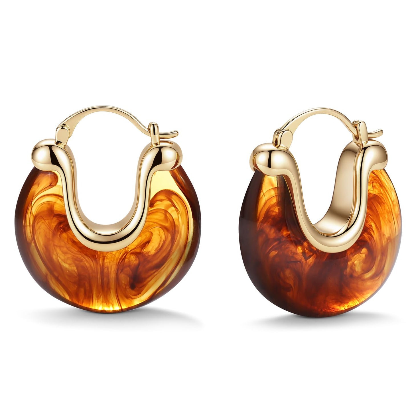 Chunky Gold Resin Hoop Earrings Leverback Statement Huggie Hoops Dangle Drop Dressy Earring Prom Festival Vacation Jewelry for Women