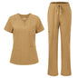 floralhue Scrubs for Women, V-Neck Straight Leg Pants with 12 Pockets | Slit Hem Cargo Pant Storage, Yoga Waistband, Water Resistance, For Nurses, Clinics, Long Shifts, Daily Medical Uniforms