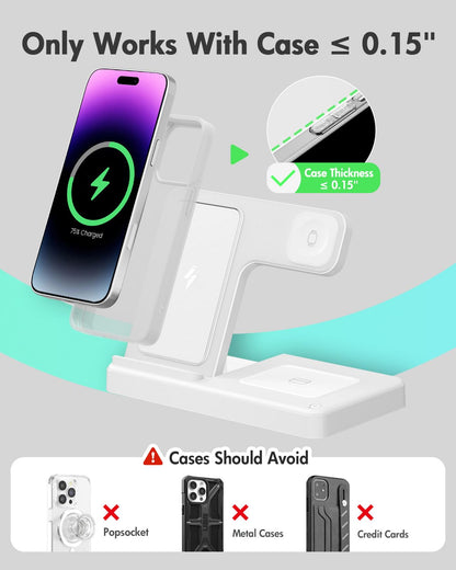 GETPALS Wireless Charger iPhone Charging Station for Apple Multiple Devices | 3 in 1 Charger Stand for iPhone 17 Pro Max 17e 16 16e 15 14 13 12 & Watch Series 11-2 SE Ultra & Airpods 4 3 Pro, Black