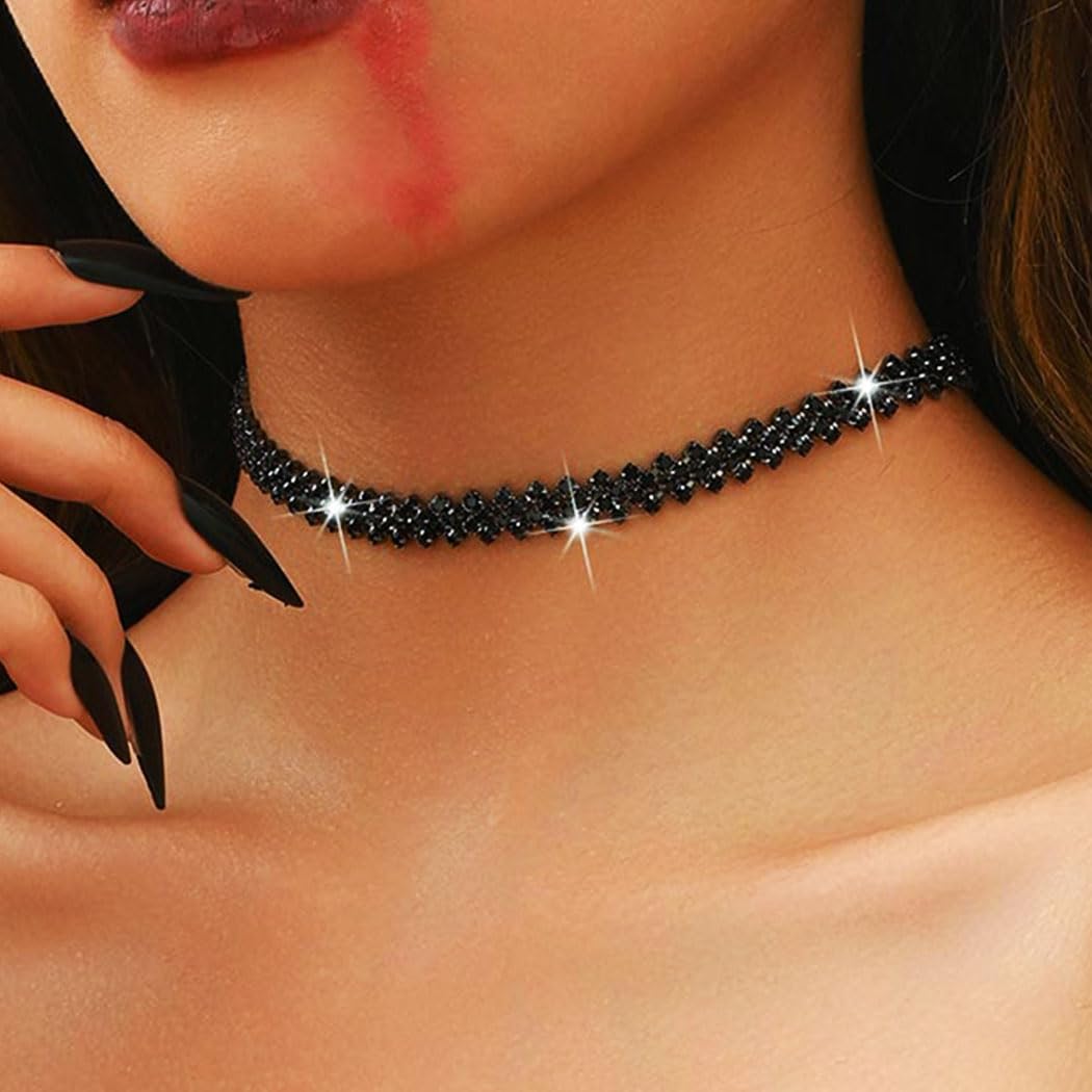 Unicra Black Jewelry Sets Rhinestone Necklace Hoop Earrings Bracelet Set Prom Formal Sparkly Costume Jewelry Sets for Women