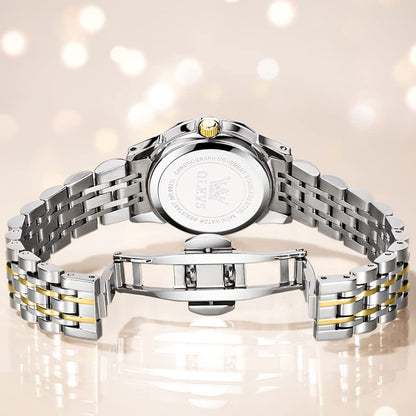 OLEVS Watches Women with Date Silver Stainless Steel Luxury Ladies Watches with Small Writs Diamond Watches for Women Waterproof Elegant Dress Quartz Analog Women's Wrist Watches Reloj de Mujer