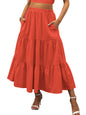 ANRABESS Women’s Summer Boho Flowy Swing Tiered A-Line Maxi Skirt 2026 Fashion Trendy Elastic Waist Pleated Long Beach Dress