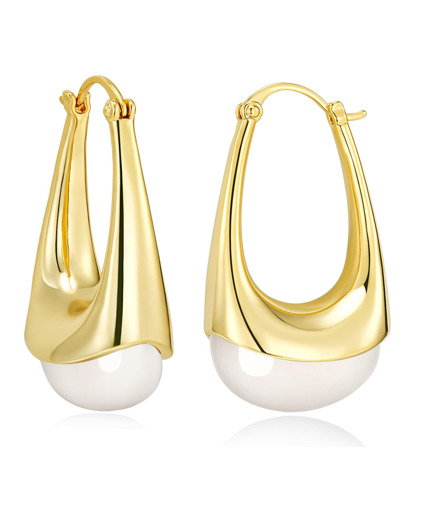 SNGIA Long Oval Chunky Dangle 18K Gold Plated Hoops with Colored Resin Gemstone Statement Earrings for Women, (Green, Brown, Light blue, Dark Blue), Bold Drop Handmade Exaggerated Irregular Trendy Bohemian Jewelry Gifts, Unique Dangling Teardrop Baroque S