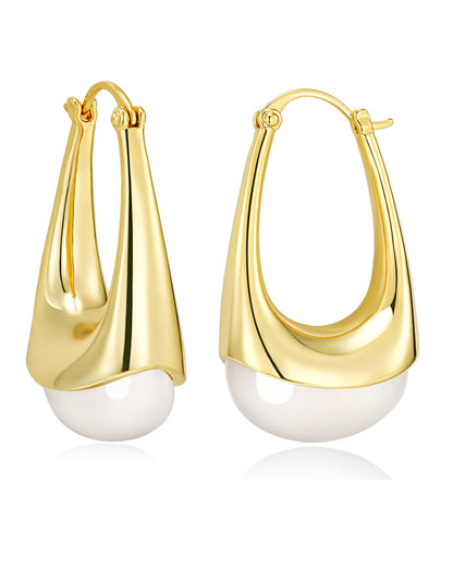 SNGIA Long Oval Chunky Dangle 18K Gold Plated Hoops with Colored Resin Gemstone Statement Earrings for Women, (Green, Brown, Light blue, Dark Blue), Bold Drop Handmade Exaggerated Irregular Trendy Bohemian Jewelry Gifts, Unique Dangling Teardrop Baroque S