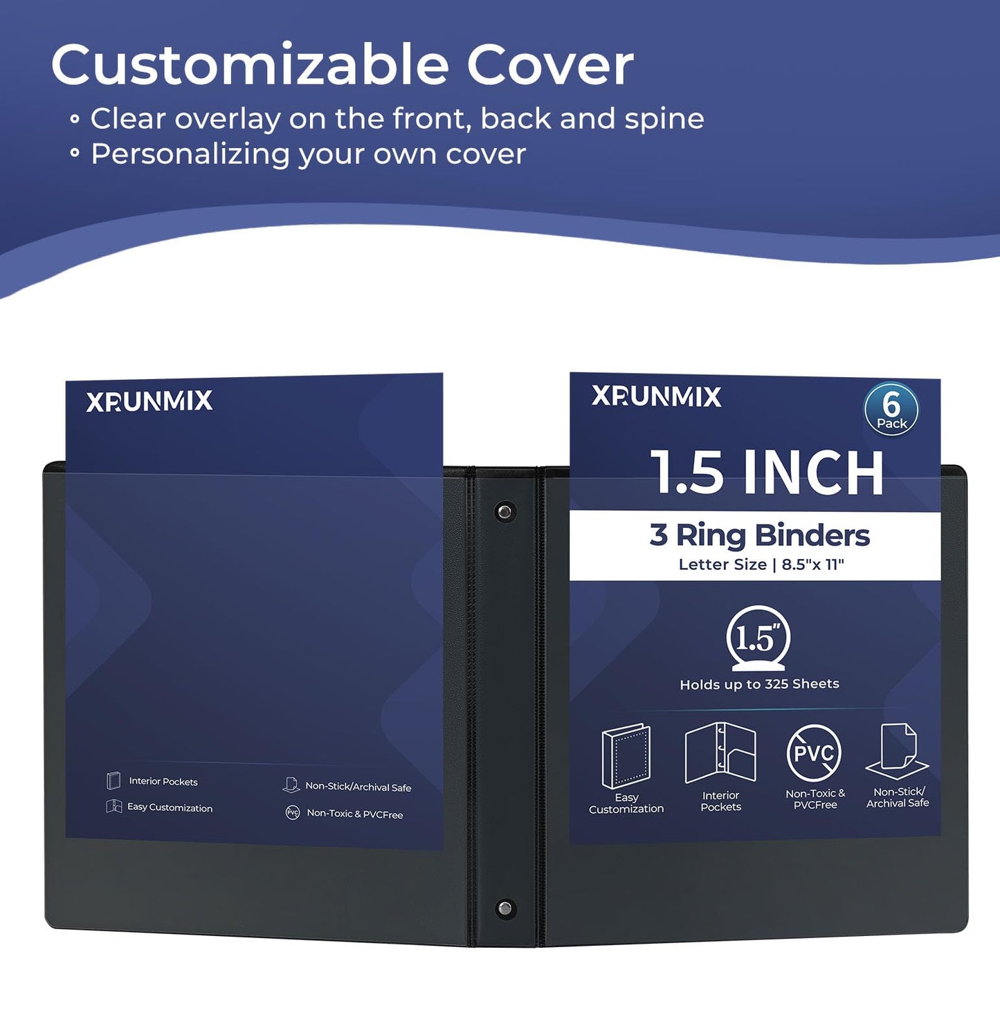 1.5-Inch 3-Ring Binder with Pockets, 1-1/2’’ Premium View Binders with Three Ring Binders Holds up to 325 Sheets US Letter Size, Bulk Pack of 6, Perfect for Home, Office, and School (1.5-inch) White