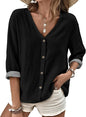 MARSVOVO V Neck Shirts for Women Lightweight Decorative Button 3/4 Sleeve Blouses Comfy Casual Business Flowy Top