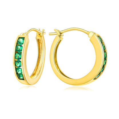 14K Gold Plated/925 Sterling Silver Birthstone Hoop Earrings for Women | 18mm Created Gemstone Hoops,Hypoallergenic and Lightweight,Birthday Mother's Day Jewelry(with Gift Box)