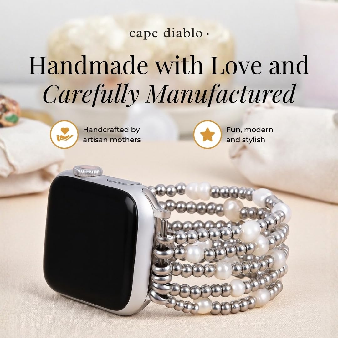 Cape Diablo Handmade Gemstone Watch Band for Women Compatible with Apple Watch 38mm 40mm 41mm 42mm 44mm 45mm, Boho Stretchable Strap Fits for iWatch Series 11/10/9/8/7/6/5/4/3/2/1 SE 3/2/1