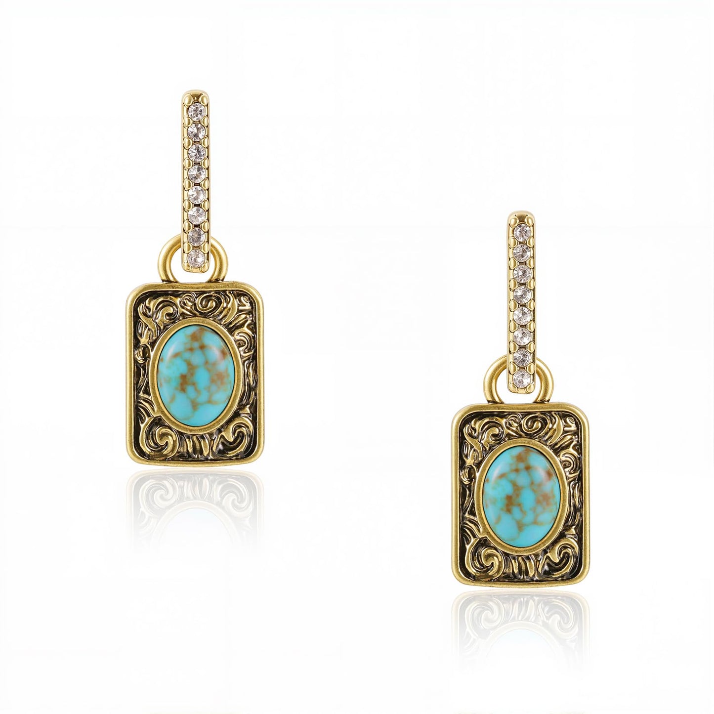 Wrangler Couture Turquoise Jewelry for Women, Square Turquoise Earrings | 14K Gold & Silver Plating, Western Jewelry, Western Country Earrings with Gift Box