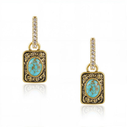 Wrangler Couture Turquoise Jewelry for Women, Square Turquoise Earrings | 14K Gold & Silver Plating, Western Jewelry, Western Country Earrings with Gift Box