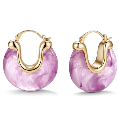 Chunky Gold Resin Hoop Earrings Leverback Statement Huggie Hoops Dangle Drop Dressy Earring Prom Festival Vacation Jewelry for Women