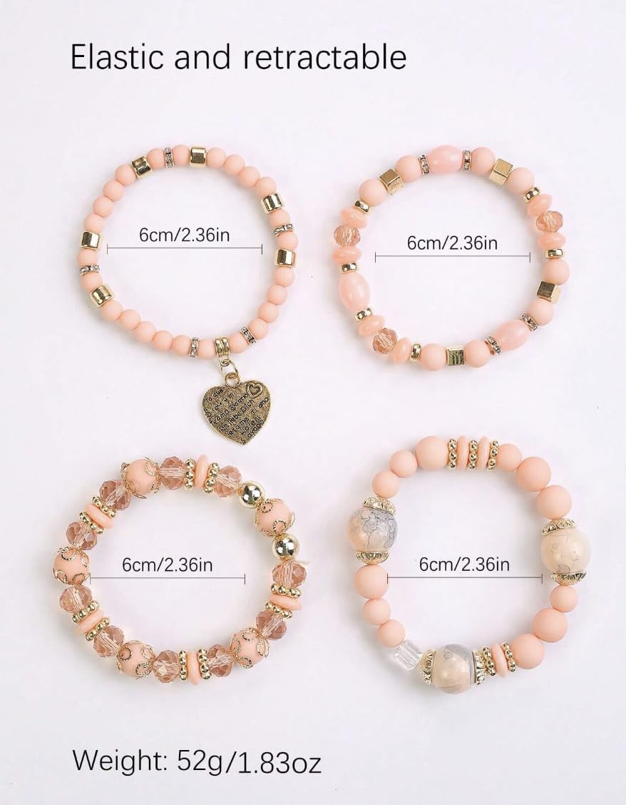 Women Beaded Bracelet Set | Colorful Boho Stackable Trendy Design with Crystal Accents Multilayer Bangle Bracelet | Fashion Stretch Braclets Jewelry for Women