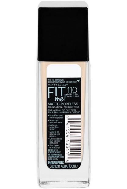 Maybelline Fit Me Matte + Poreless Liquid Oil-Free Foundation Makeup, Mocha, 1 Count (Packaging May Vary)