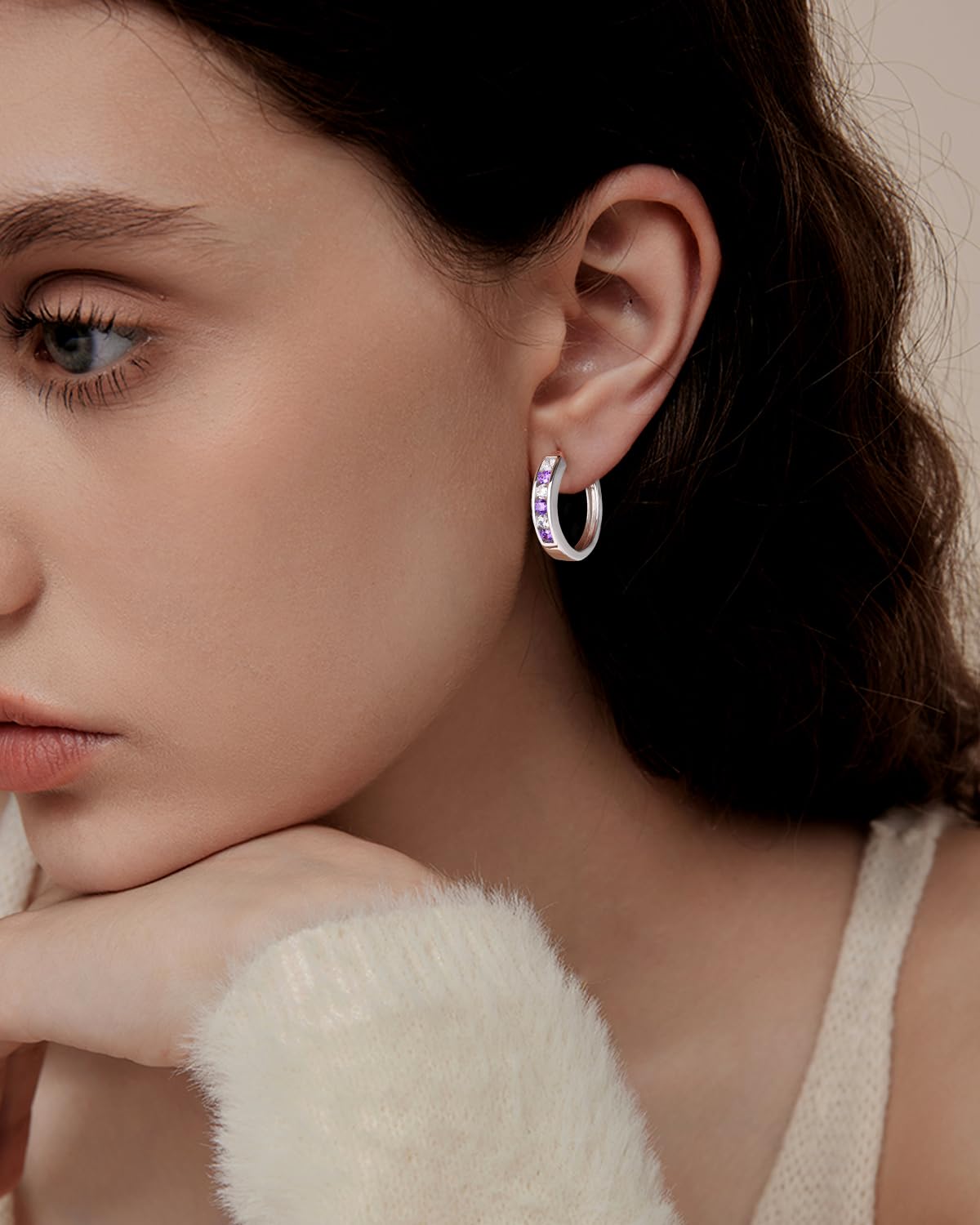 14K Gold Plated/925 Sterling Silver Birthstone Hoop Earrings for Women | 18mm Created Gemstone Hoops,Hypoallergenic and Lightweight,Birthday Mother's Day Jewelry(with Gift Box)