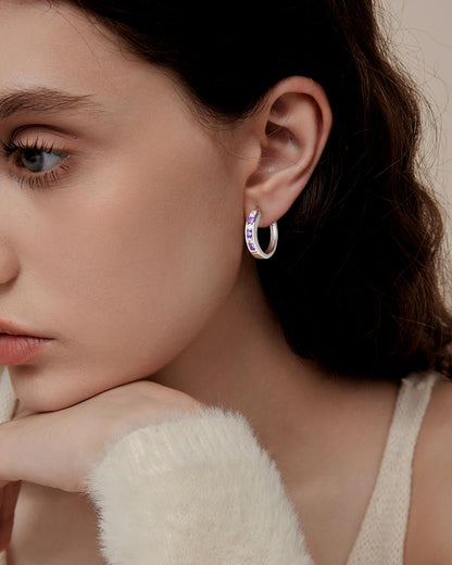 14K Gold Plated/925 Sterling Silver Birthstone Hoop Earrings for Women | 18mm Created Gemstone Hoops,Hypoallergenic and Lightweight,Birthday Mother's Day Jewelry(with Gift Box)