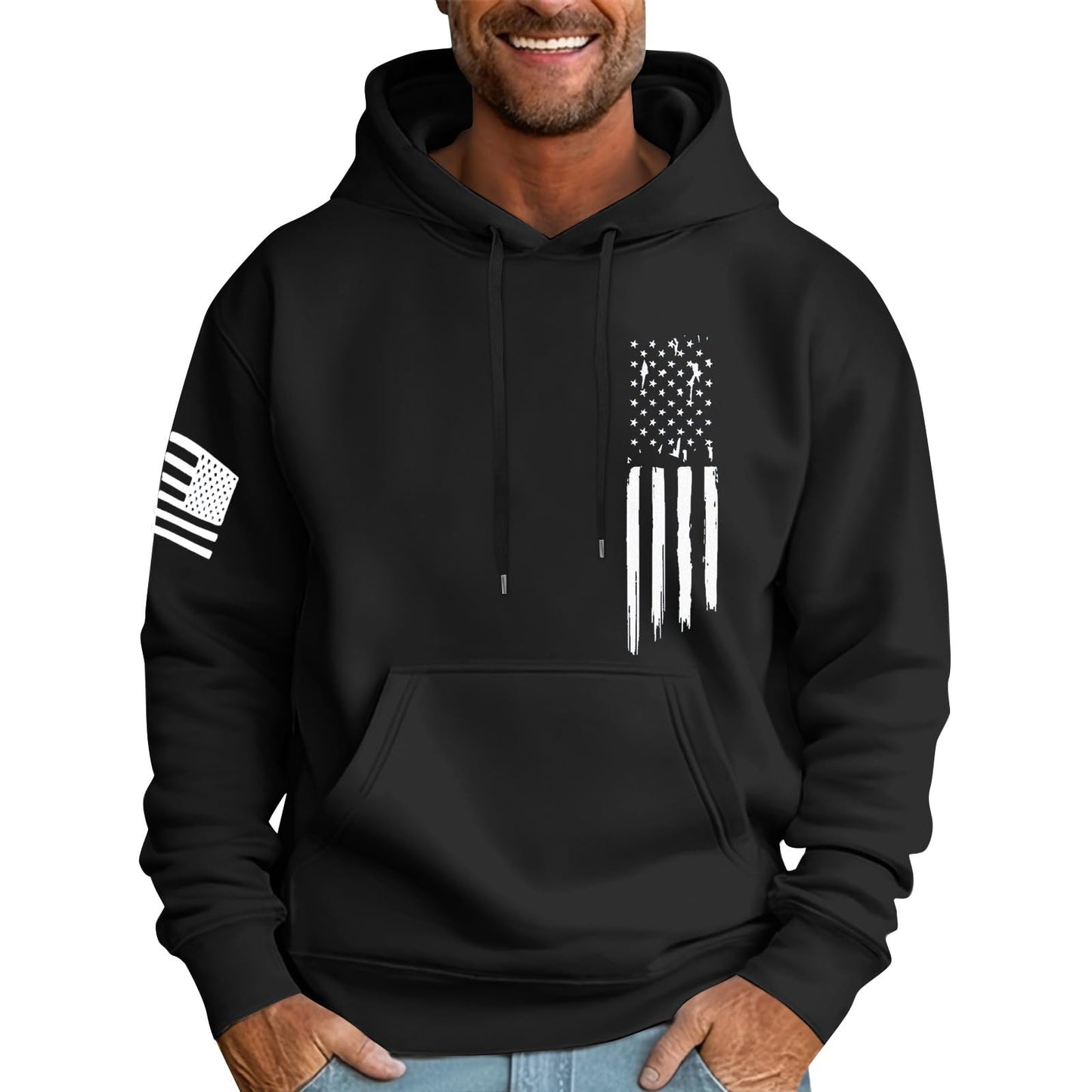 Ymosrh Mens Patriotic Hoodies USA Flag Print Hooded Sweatshirt Pullover Casual Fashion Hoodie, M-6XL