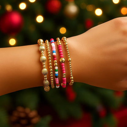 14K Gold Plated Pearl Beaded Cross Bracelets Stack Set for Women,Stretch Boho Colorful Christian Beads Ball Jewelry Friendship Summer Trendy Gift