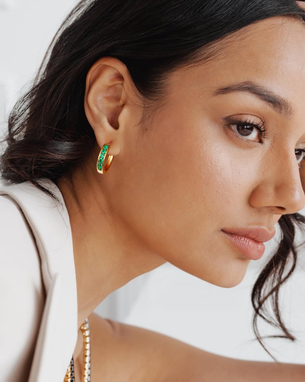14K Gold Plated/925 Sterling Silver Birthstone Hoop Earrings for Women | 18mm Created Gemstone Hoops,Hypoallergenic and Lightweight,Birthday Mother's Day Jewelry(with Gift Box)
