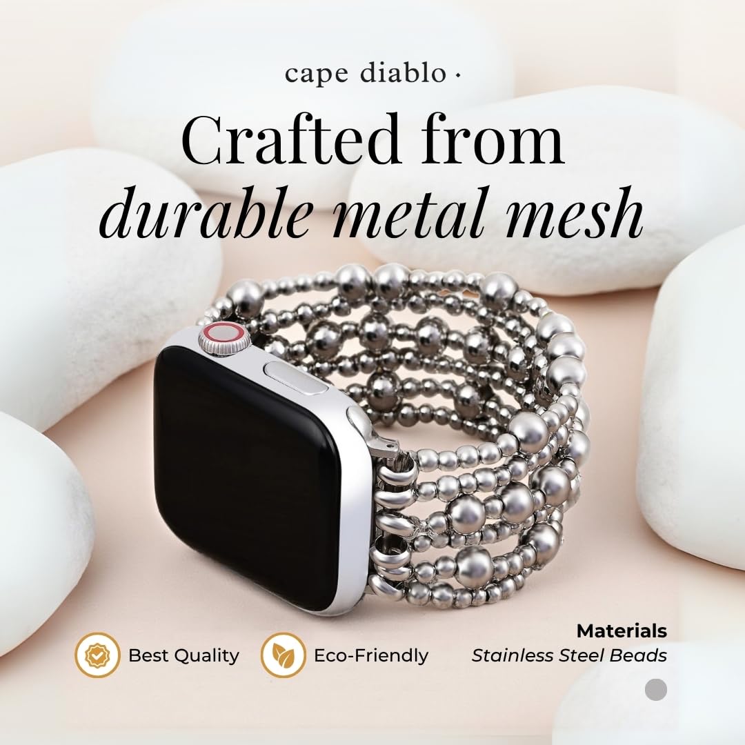 Cape Diablo Handmade Gemstone Watch Band for Women Compatible with Apple Watch 38mm 40mm 41mm 42mm 44mm 45mm, Boho Stretchable Strap Fits for iWatch Series 11/10/9/8/7/6/5/4/3/2/1 SE 3/2/1