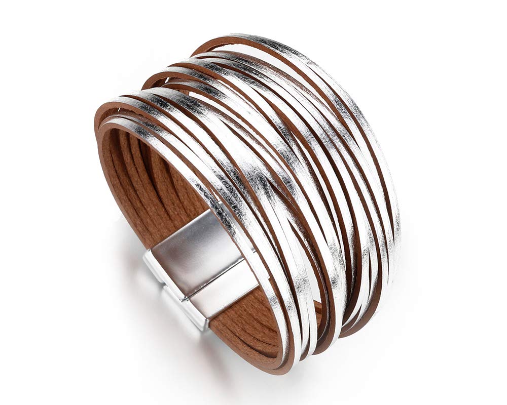 Fesciory Leather Wrap Bracelets for Women, Boho Western Layered Jewelry | Layered leather cuff bracelets, Easy on and off, Boho western style, Daily wear, Gift for women