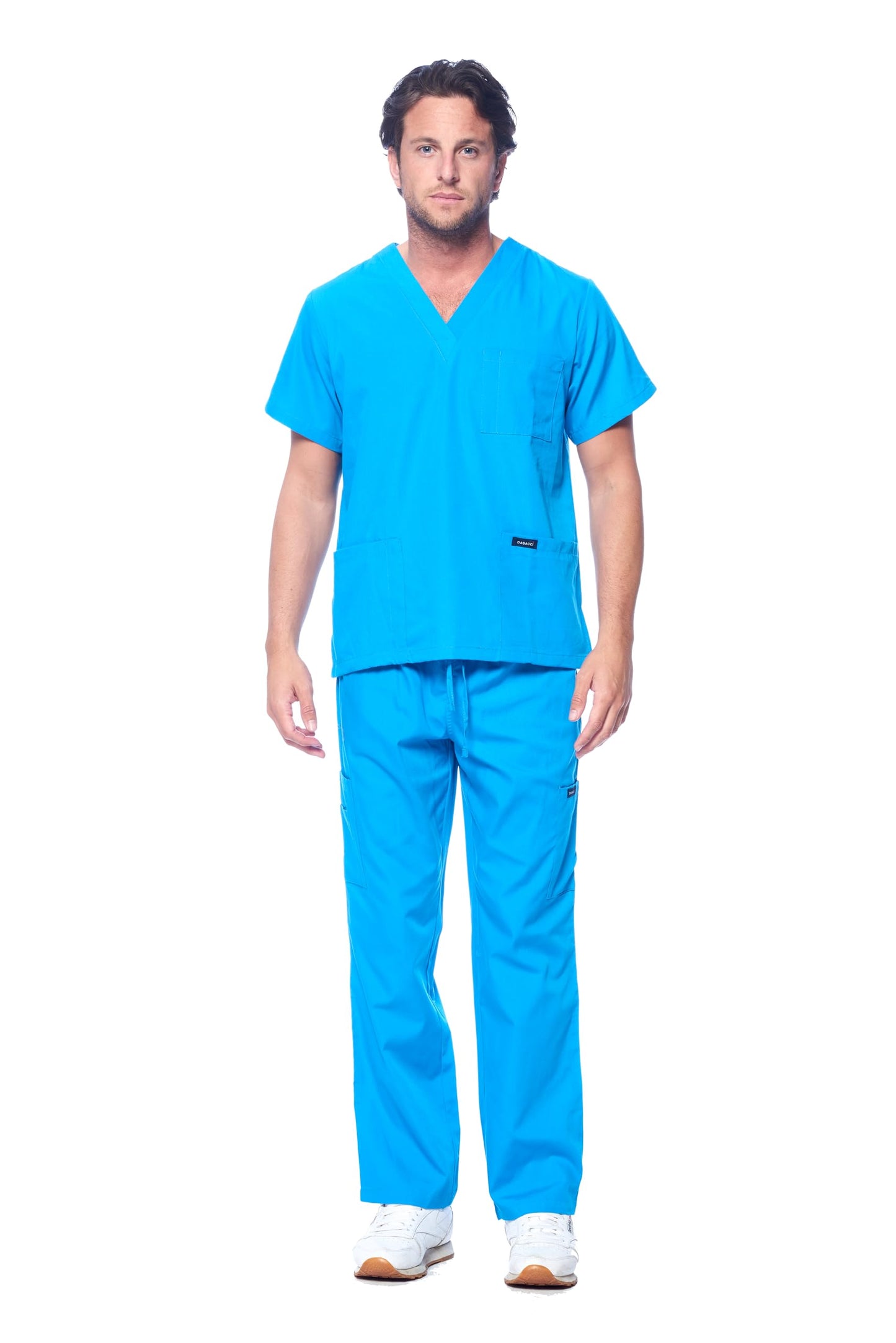 Dagacci Medical Uniform® Men's V-Neck Cargo Scrubs | Cotton Blend, Matching Top and Cargo Pants Set, 8 Pockets, Elastic Drawcord Waistband, for Men in Healthcare