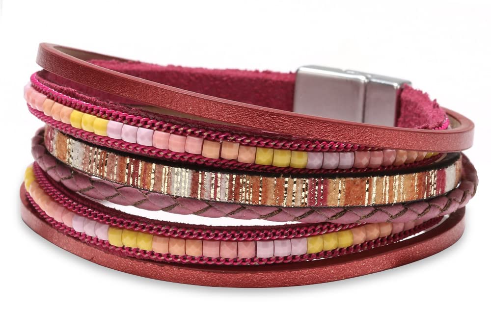 Fesciory Leather Wrap Bracelets for Women, Boho Western Layered Jewelry | Layered leather cuff bracelets, Easy on and off, Boho western style, Daily wear, Gift for women