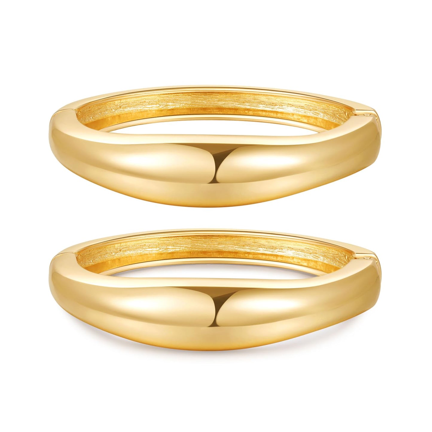 2pcs Gold Bangle Bracelets for Women, Trendy Hinged Cuff Open Wide Chunky Gold Bracelet Stack Arm Cuff Jewelry for Women