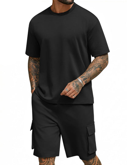 COOFANDY Men's Shirt and Shorts Set 2 Piece Fashion Summer Tracksuits Cotton Oversized T-Shirts Cargo Shorts Outfits